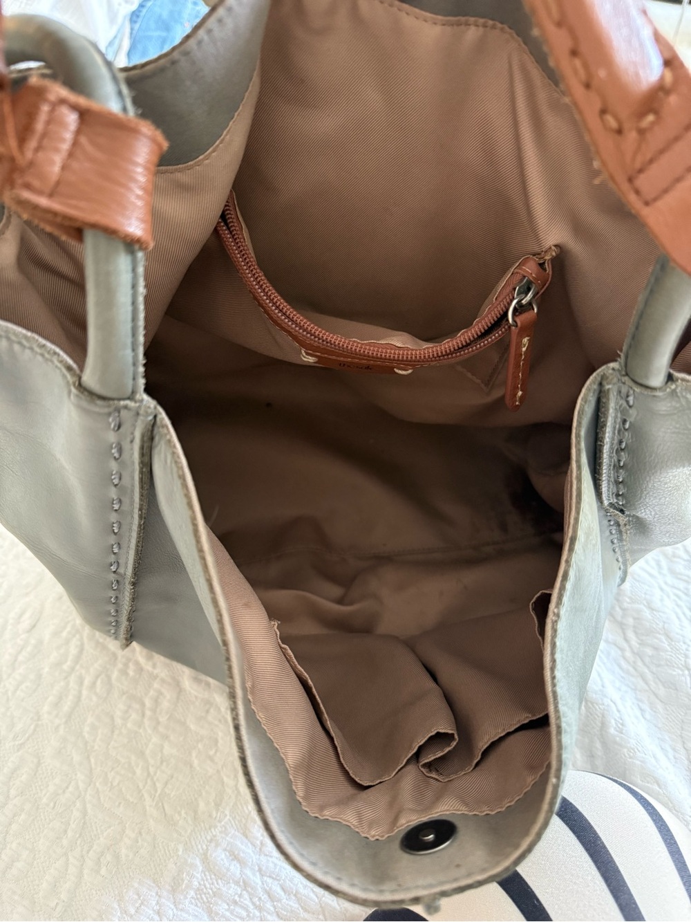 The Sak blue/gray Leather Hobo Bag with Brown Strap - Picture 4 of 6